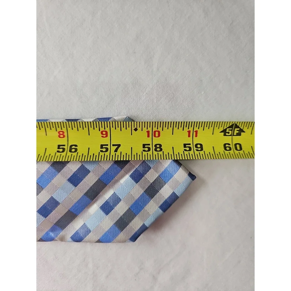 Croft & Barrow Men's Neck Tie 100% Polyester Blue‎ Gray Silver Squares Classic